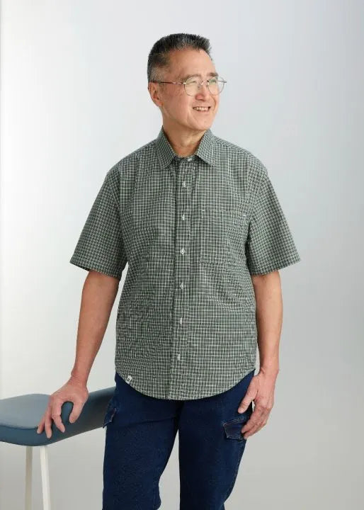 Green Gingham short sleeve magnetic shirt