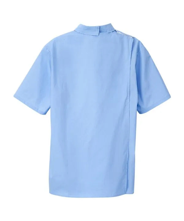 Men's Short Sleeve Button Down Shirt with Back Overlap