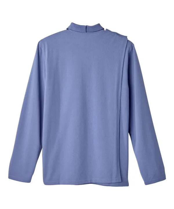 june adaptive mens long sleeve polo shirt with open back in Ciel Blue