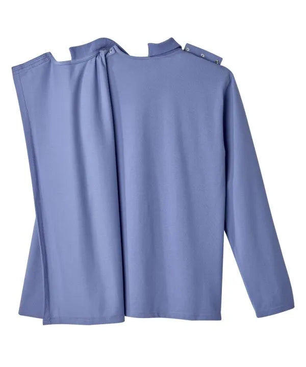 june adaptive mens long sleeve polo shirt with open back in Ciel Blue