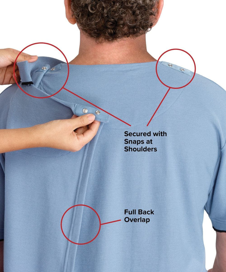 Back of shirt showing back overlap with snap opening