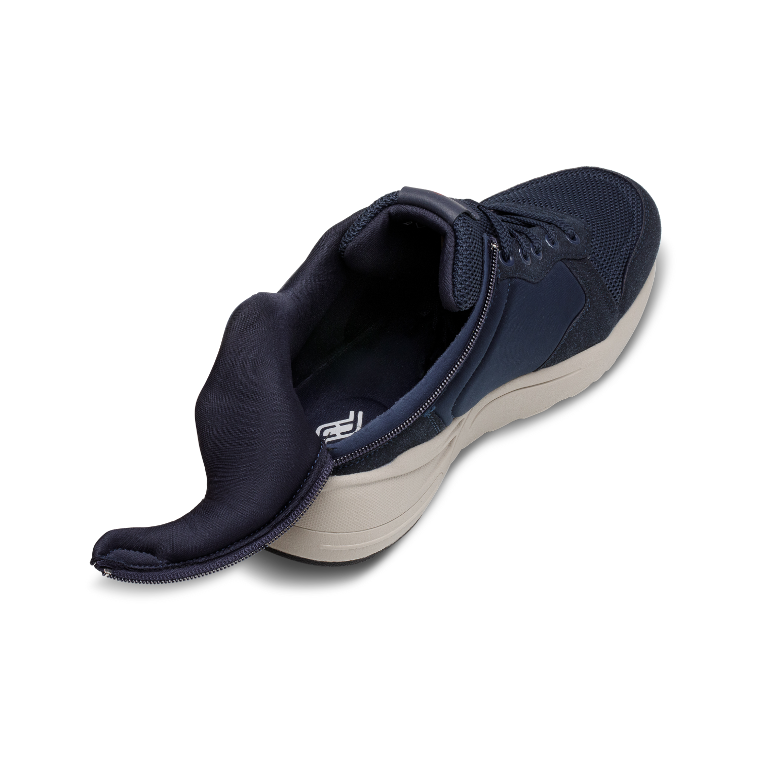 Mens deep blue zippered shoes zipper opened