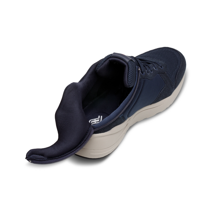 Mens deep blue zippered shoes zipper opened