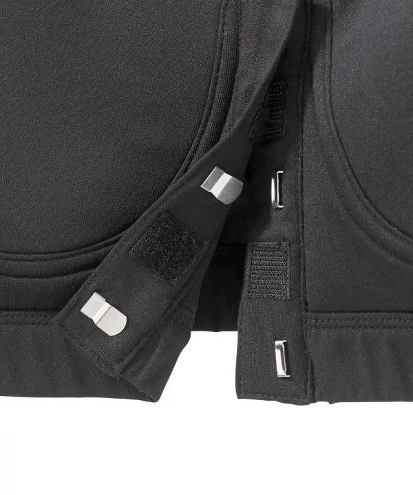 Black bra with front open hooks close-up view