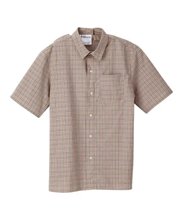 Men's Short Sleeve Button Down Shirt with Back Overlap