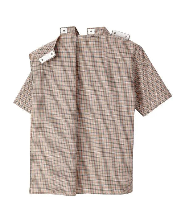 Men's Short Sleeve Button Down Shirt with Back Overlap