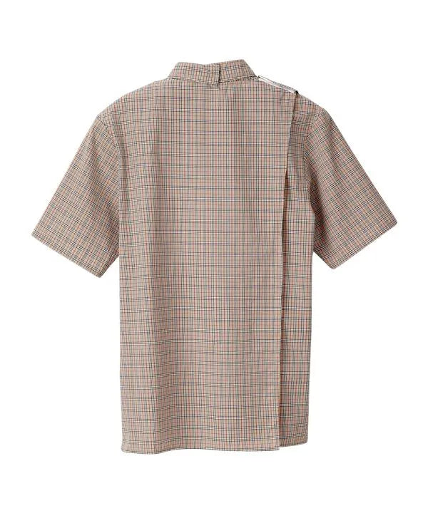 Men's Short Sleeve Button Down Shirt with Back Overlap