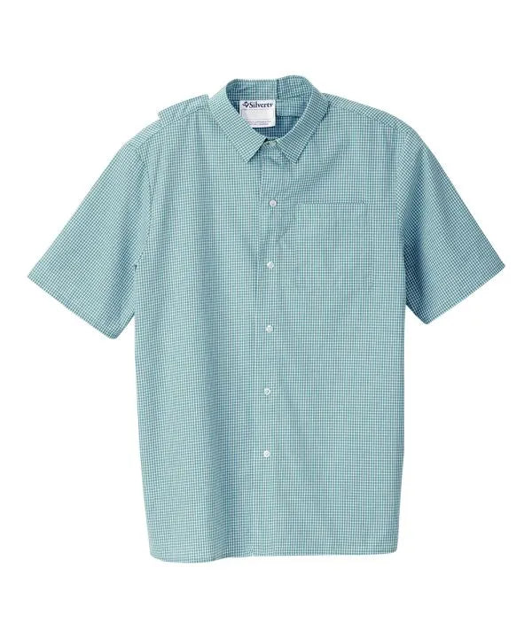 Men's Short Sleeve Button Down Shirt with Back Overlap