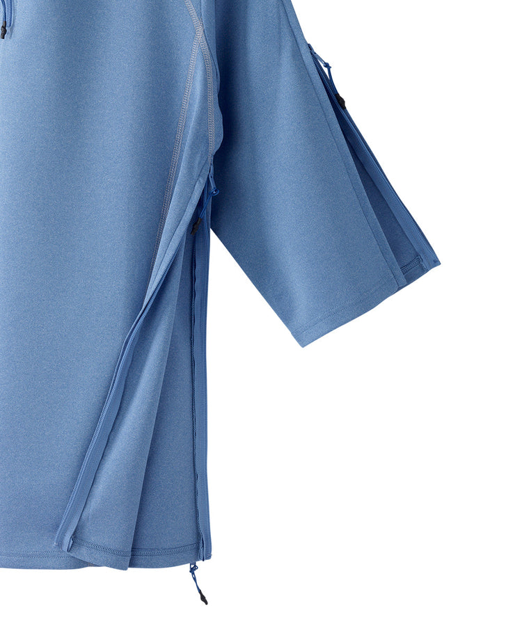 Blue collared shirt with zips on either side