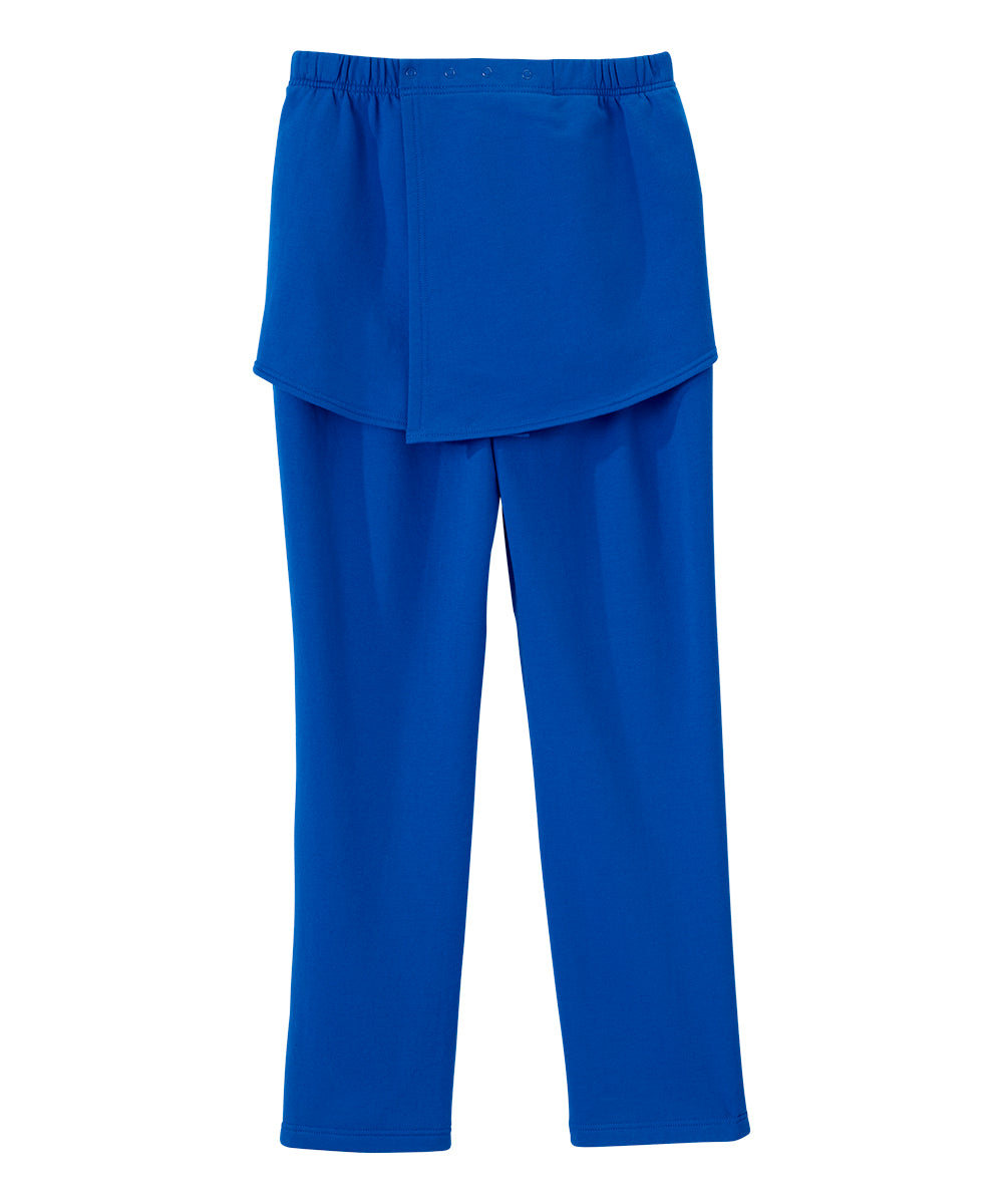 Blue soft fleece pants with two overlapping back panels
