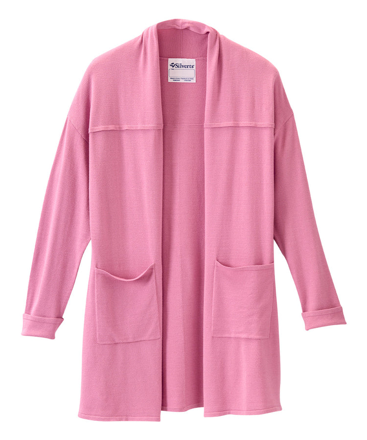 Long pink cardigan with two front pockets