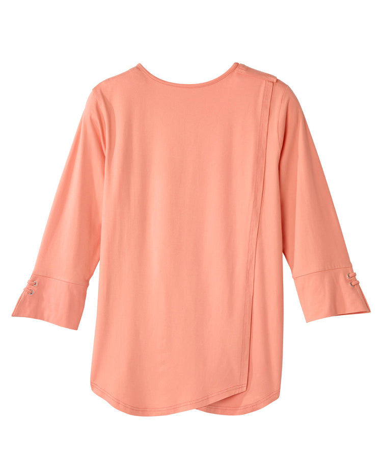 Back of peach flowy top
