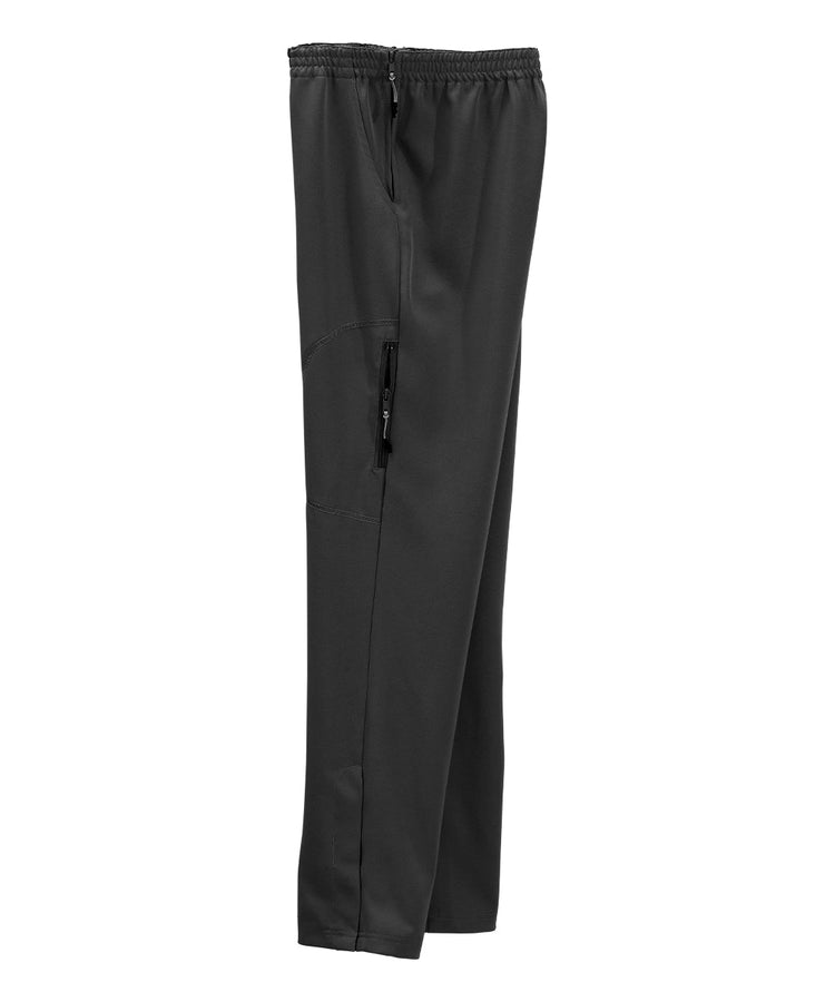 Women’s black side zipper pants with pull up loops and velcro tab closures.