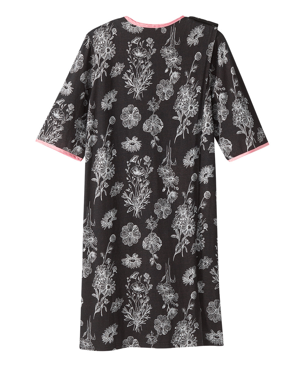 Back of the Ink Drawn Floral Women's Knit Open Back Nightgown