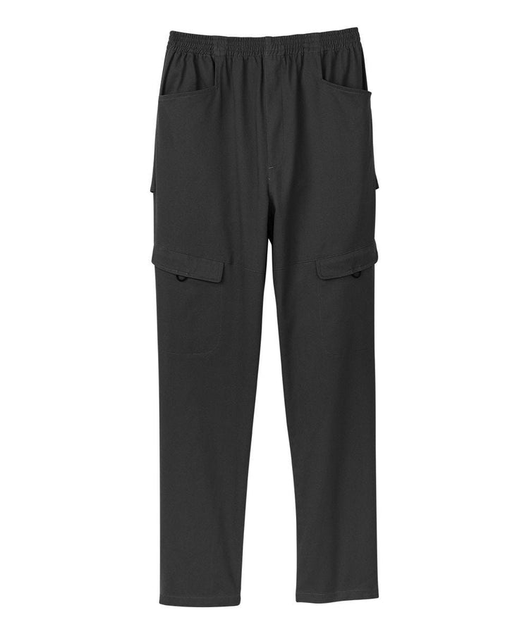 Super soft black cargo pants with elastic waistband and four pockets at the front