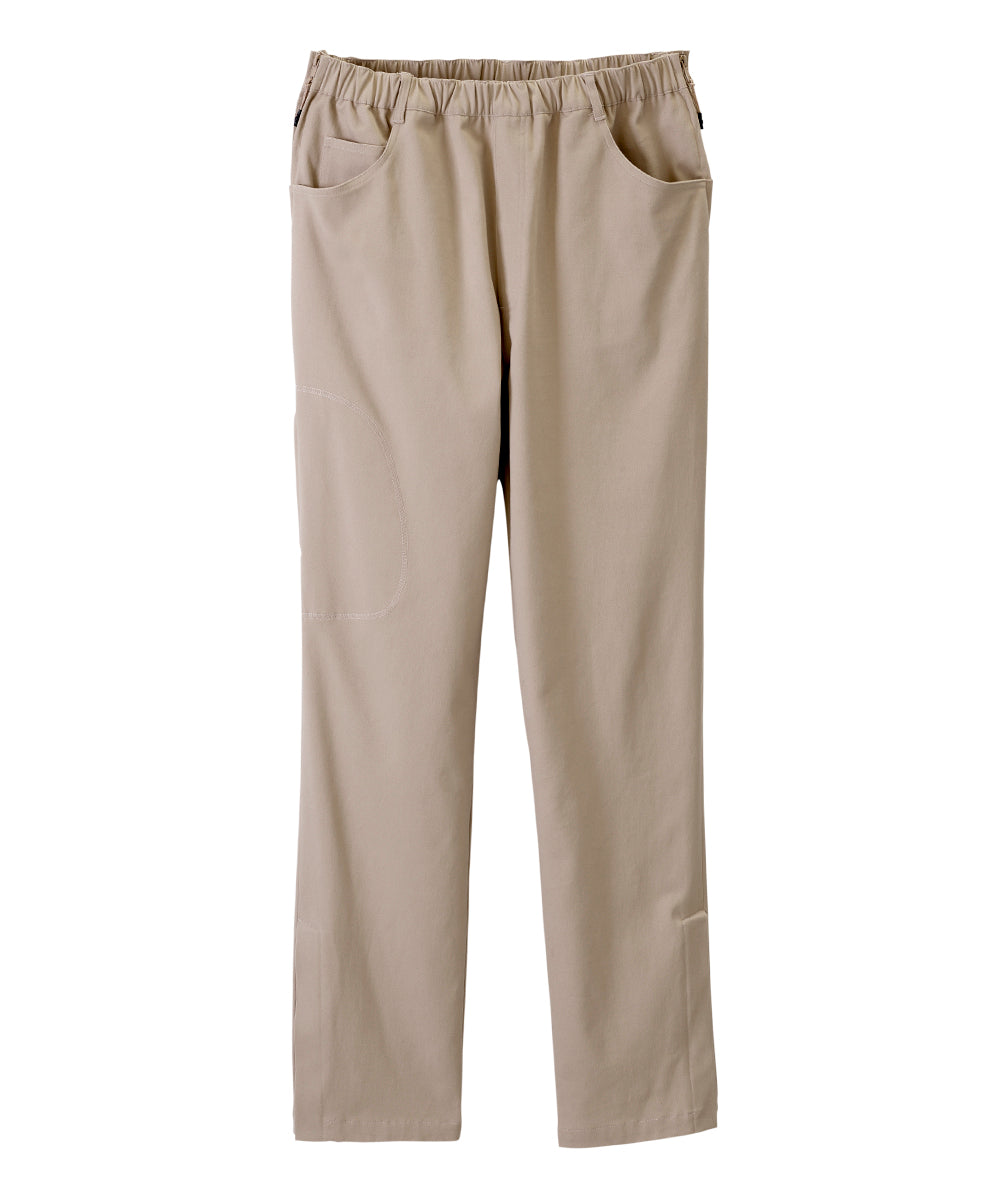 Khaki dressing pants with elastic waist and 2 pockets at the front