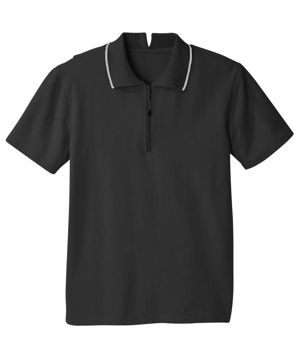 Men's Polo with quarter zippper. Black trim on Collar.