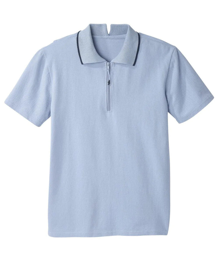 Men's Polo with quarter zippper. Black trim on Collar.