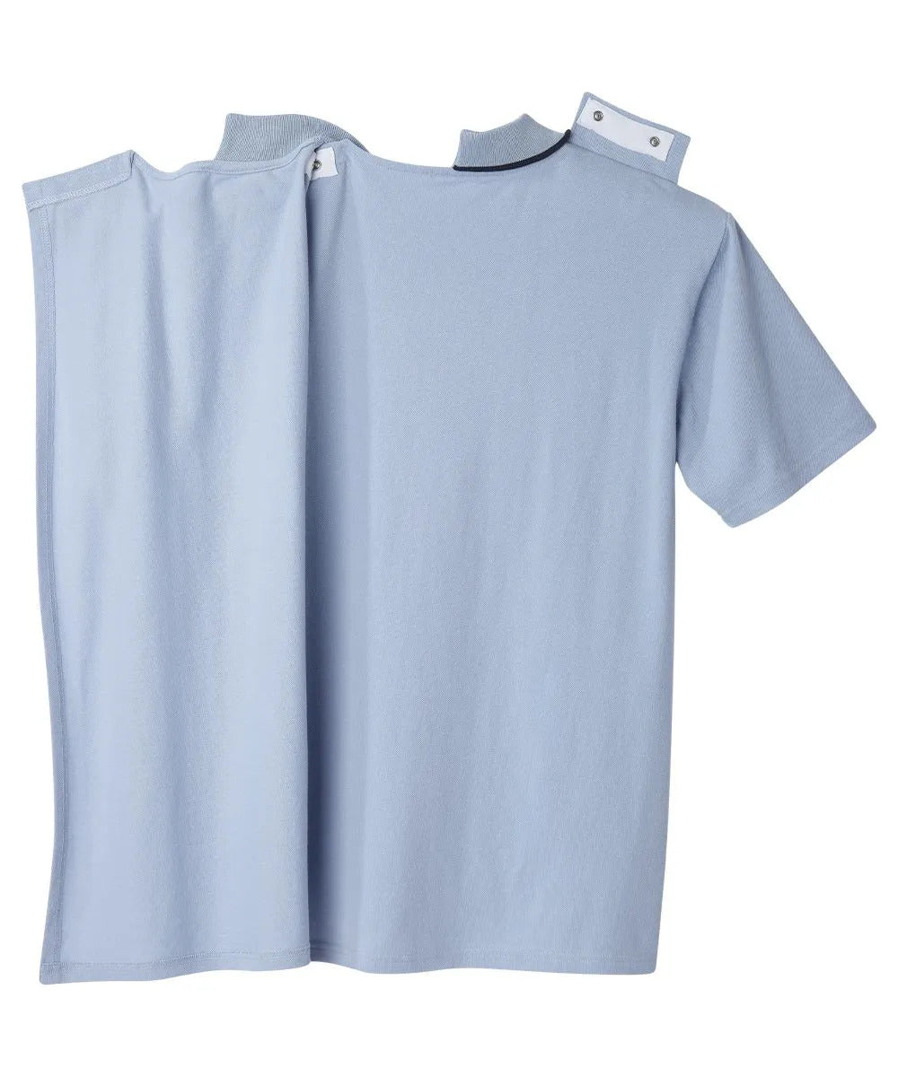 Men's Polo with open back and snap closures on shoulders