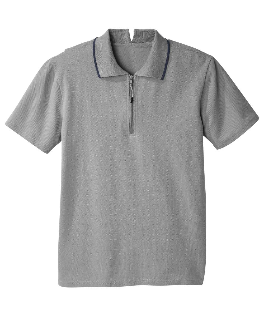 Men's Polo with quarter zippper. Black trim on Collar.