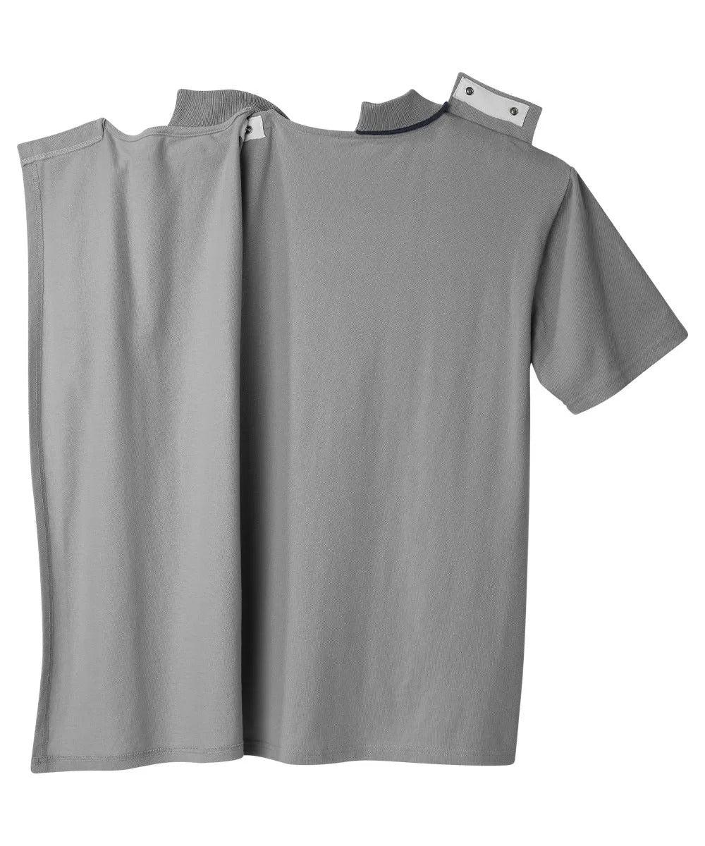 Men's Polo with open back and snap closures on shoulders