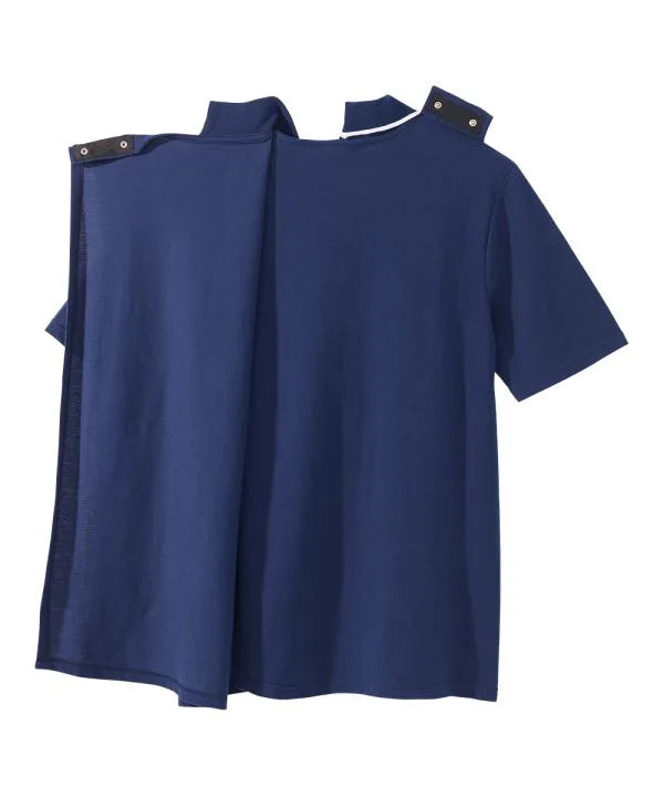 june adaptive mens zip polo shirt open back intense indigo