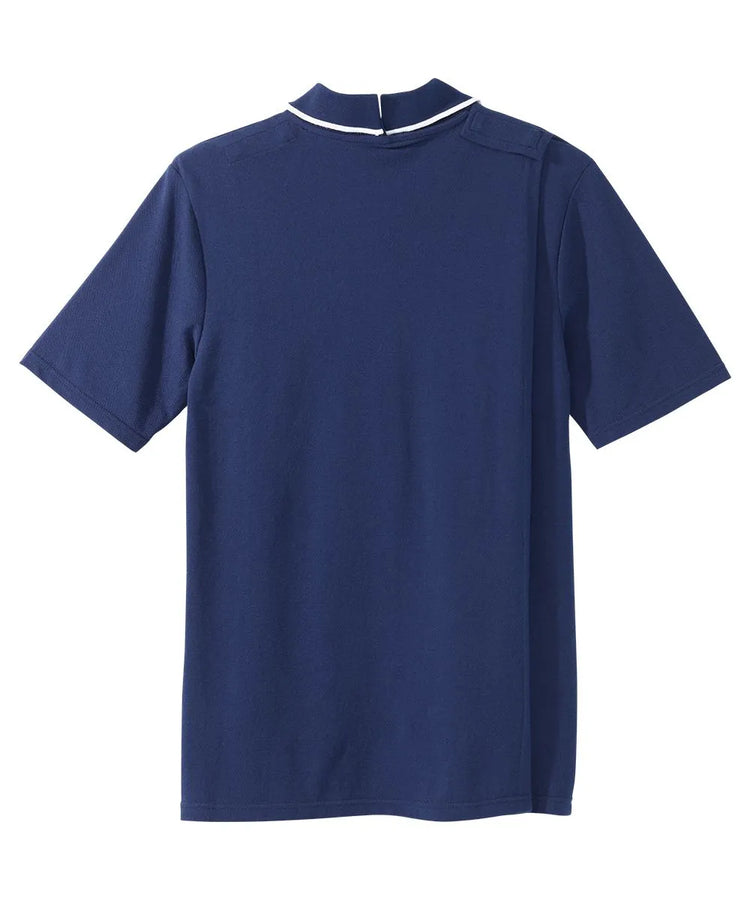 june adaptive mens zip polo shirt open back intense indigo