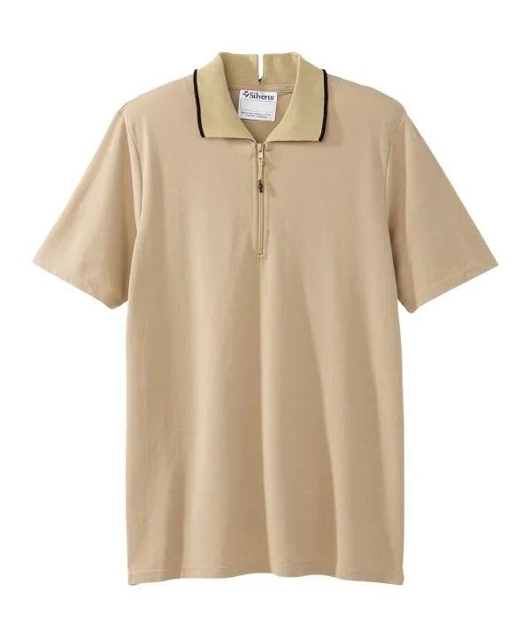 june adaptive mens zip polo shirt open back toasted beige