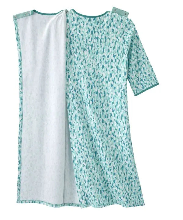 Shoulder Snap Closure of the painted strokes Women's Knit Open Back Nightgown