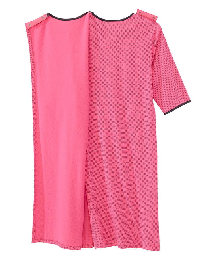 Shoulder Snap Closure of the Pink Party Polka Dot Women's Knit Open Back Nightgown
