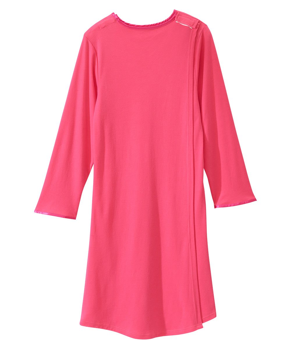 Back of the pink Women's Long Sleeve Open Back Nightgown