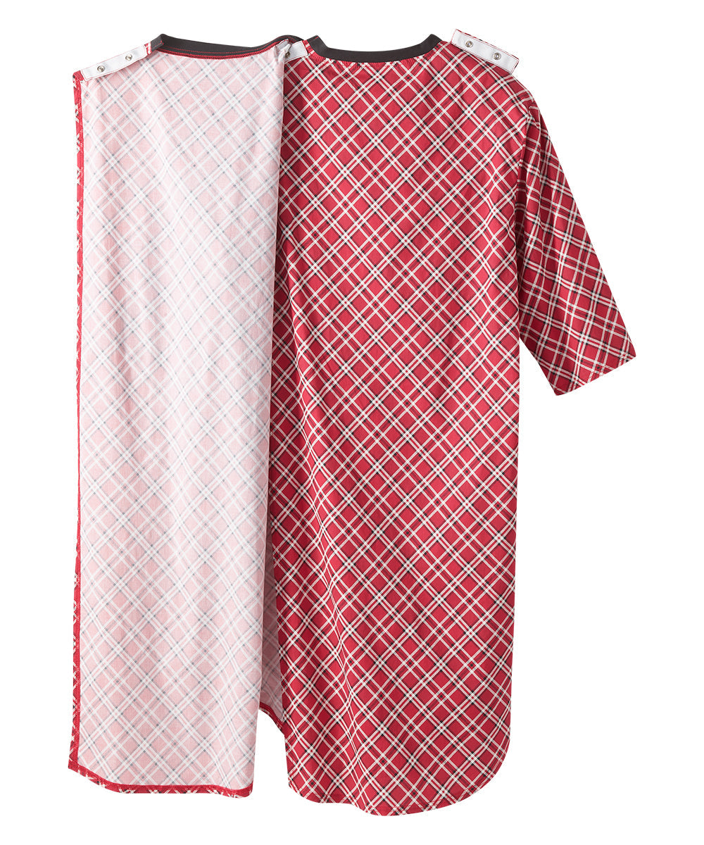 Snap closure of the red tartan Men's Open Back Nightgown