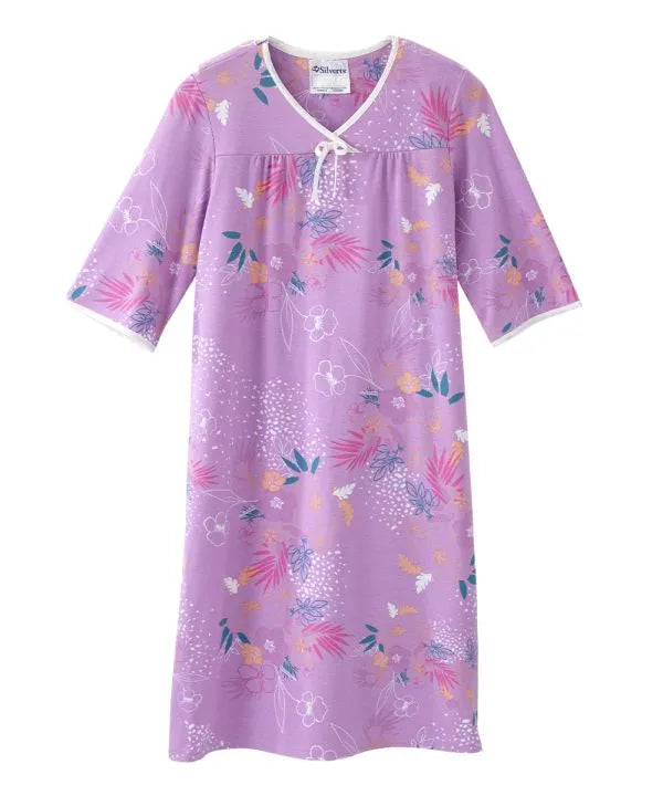 Front of the Soft tropical Women's Knit Open Back Nightgown