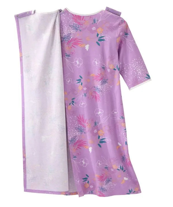 Shoulder Snap Closure of the Soft tropical Women's Knit Open Back Nightgown
