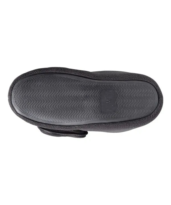 Unisex Wide Easy-On Fleece Bootie Slipper Black bottom
