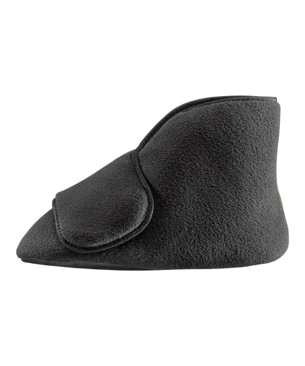 Unisex Wide Easy-On Fleece Bootie Slipper Black side