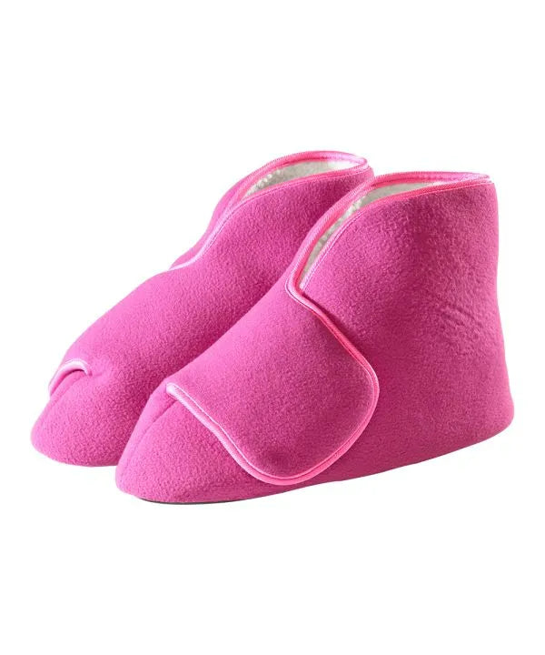 Unisex Wide Easy-On Fleece Bootie Slipper fuschia front