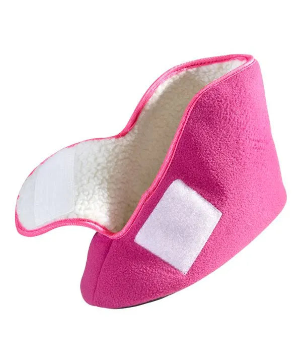 Unisex Wide Easy-On Fleece Bootie Slipper fuschia opened