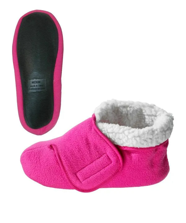 Unisex Wide Easy-On Fleece Bootie Slipper fuschia insideout