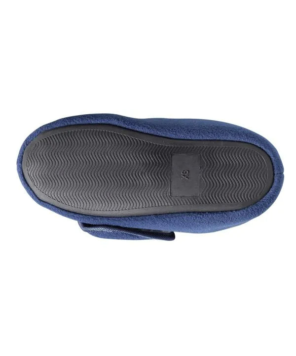 Unisex Wide Easy-On Fleece Bootie Slipper Navy Bottom