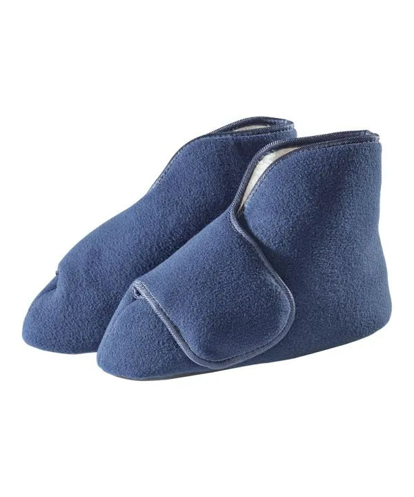 Unisex Wide Easy-On Fleece Bootie Slipper Front Navy