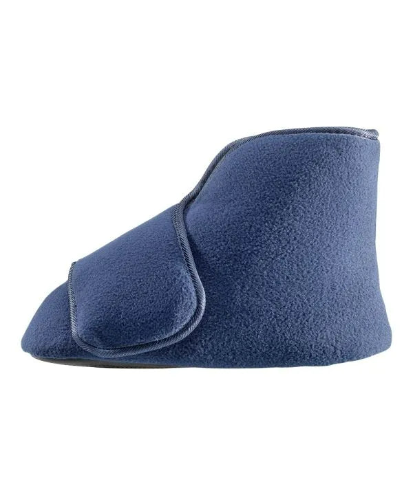 Unisex Wide Easy-On Fleece Bootie Slipper Navy Side