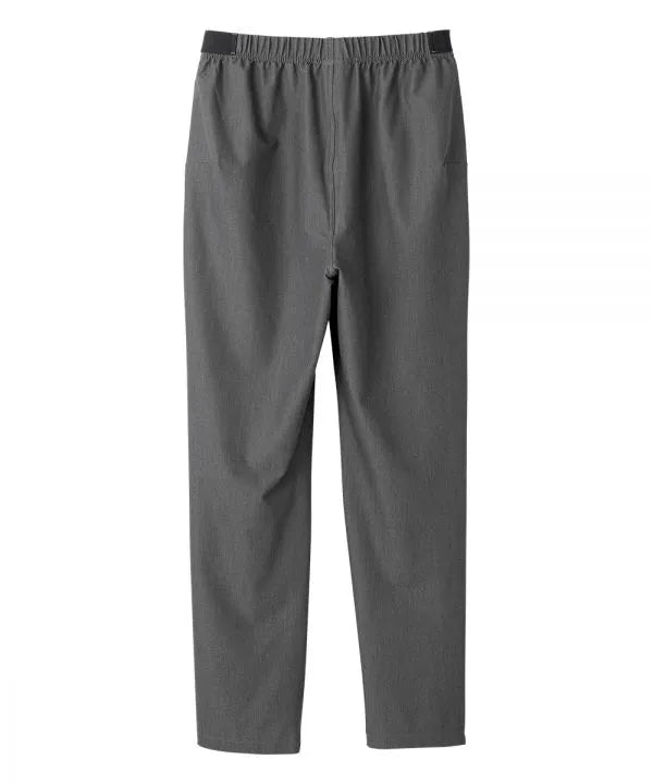 Women's heather grey pant with easy grip pulls, back view