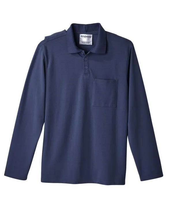 june adaptive mens long sleeve polo shirt with open back dark navy