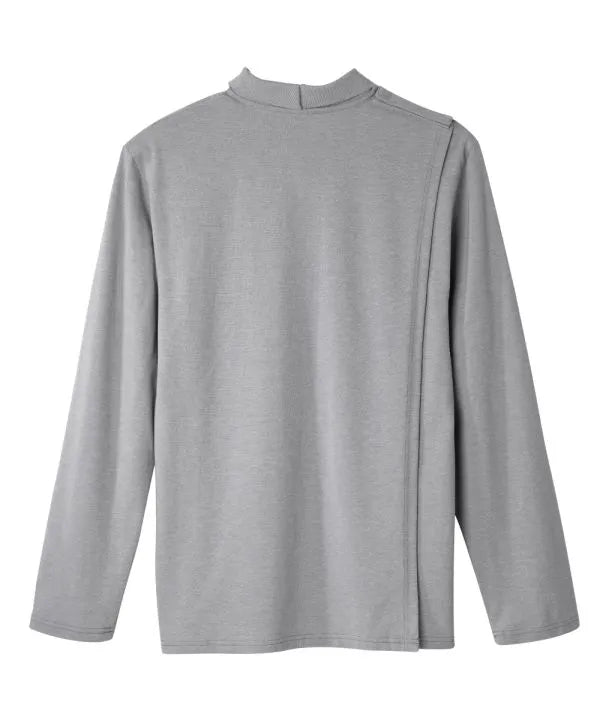 june adaptive mens long sleeve polo shirt with open back heather grey