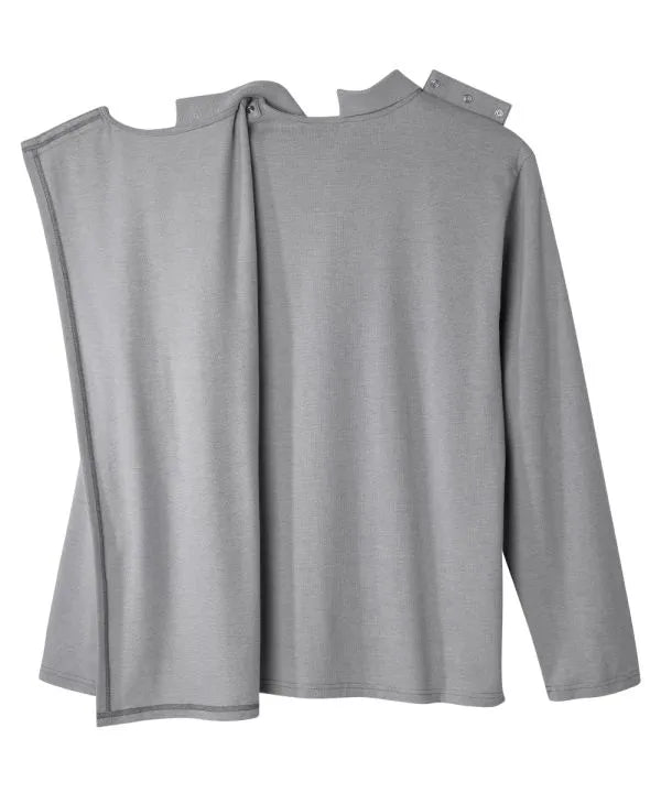 june adaptive mens long sleeve polo shirt with open back heather grey