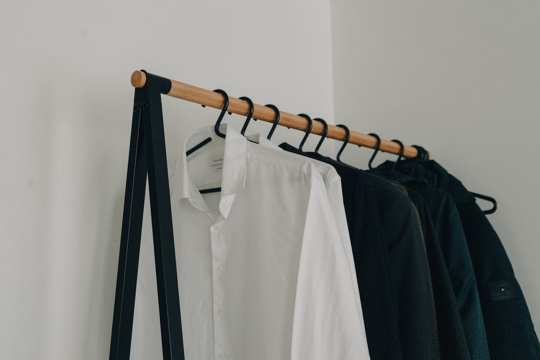 hanger with a few black and white button up