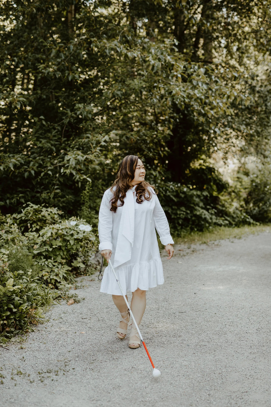 Author of this post walking while wearing adaptive fashion