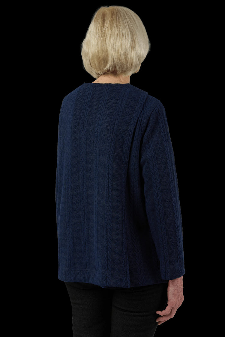 Easy-Access Snap-Front Cardigan for Assisted Dressing | Cable Knit Adaptive Cardigan