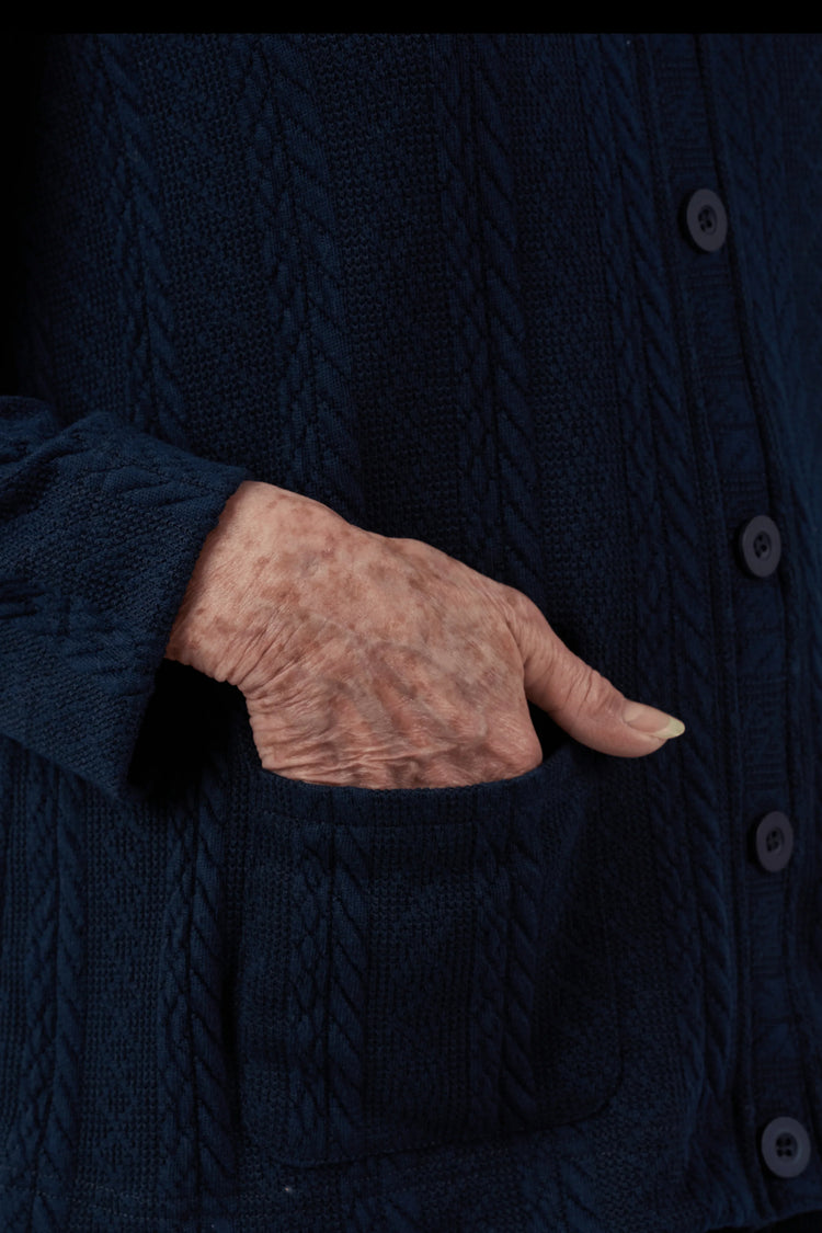 Easy-Access Snap-Front Cardigan for Assisted Dressing | Cable Knit Adaptive Cardigan